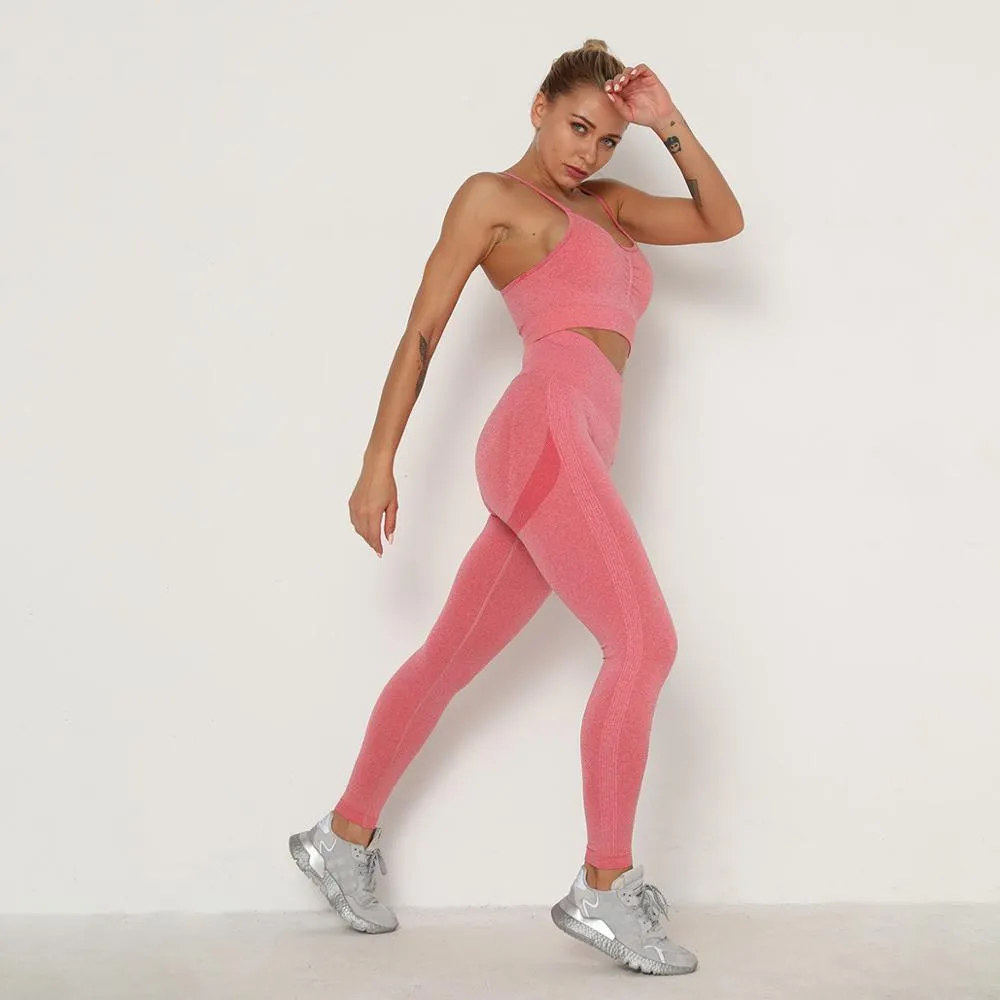 Seamless  Women Long Sleeve Crop Top High Waist Leggings  Bra Yoga Sets