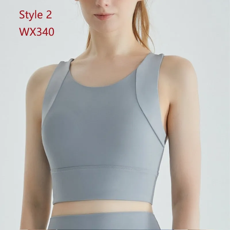 Sports Bra Women Fixed Cups Vest Yoga Top Shockproof Gathered Fitness Push Up Female Underwear Crop Top Run Gym Workout Bralette