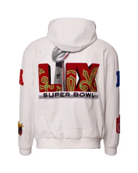 SUPER BOWL 2025 VEGAN LEATHER ZIP-UP HOODED JACKET White